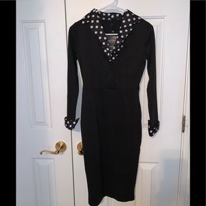Lunajany Black/Polka Dot Sleeve Women Sheath Dress